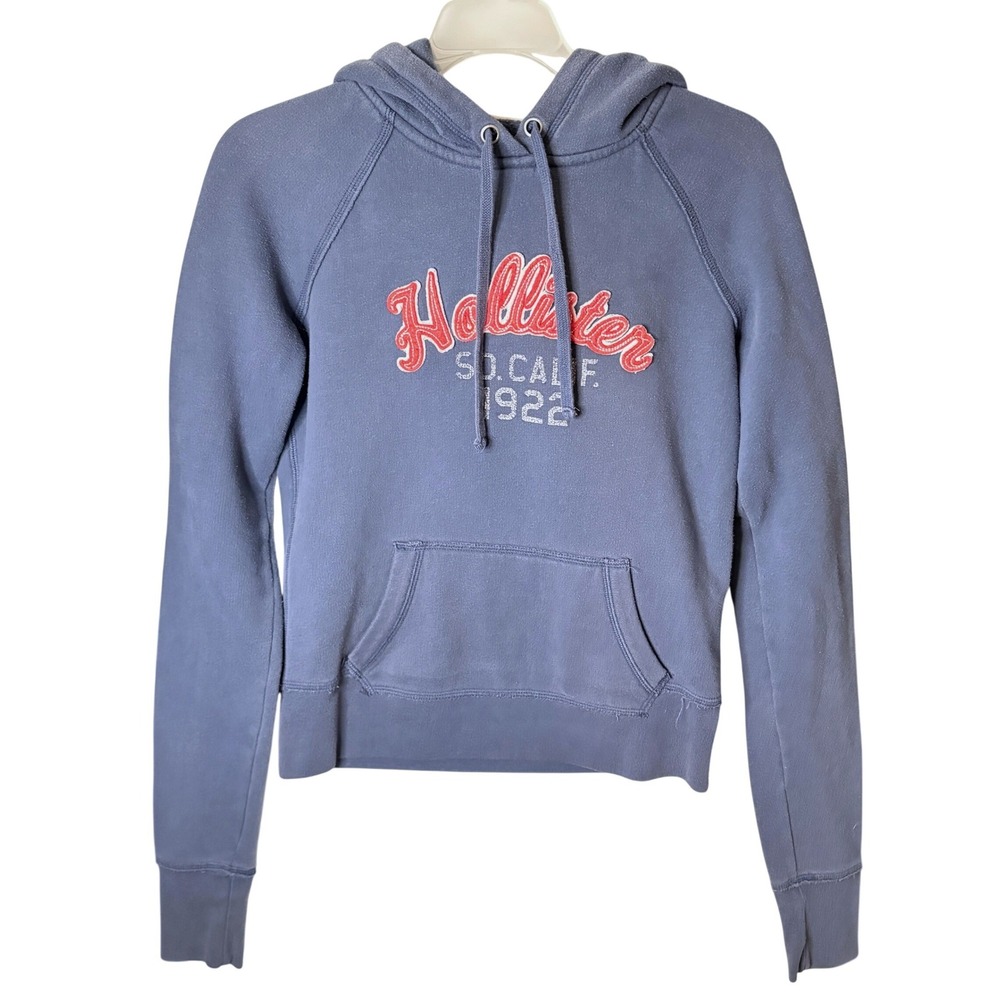 Hollister Spellout Hoodie Sweatshirt Juniors L Blue Graphic Y2K Surf Coastal
